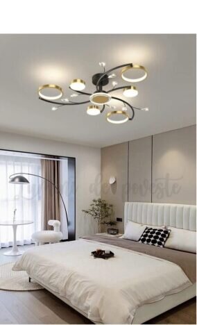 Lustra LED 96W Space Glam Gold 3, LED inclus, 7 surse de iluminare, Lumina: Cald, Natural, Rece